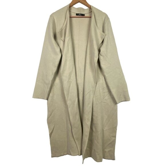 Lillusory Womens Long Sleeve Open Duster Cardigan Coatigan Sz L Beige Oversized - Picture 1 of 11